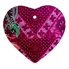 Pink Batik Cloth Fabric Ornament (heart) by BangZart