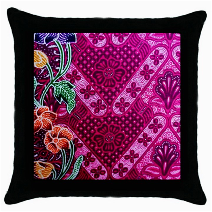 Pink Batik Cloth Fabric Throw Pillow Case (Black)