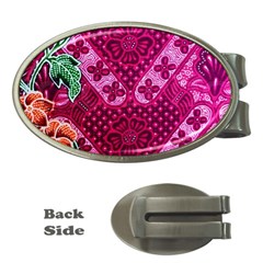 Pink Batik Cloth Fabric Money Clips (oval) 