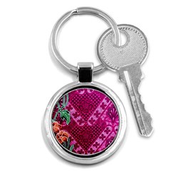 Pink Batik Cloth Fabric Key Chains (round) 