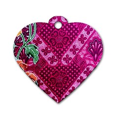 Pink Batik Cloth Fabric Dog Tag Heart (one Side) by BangZart