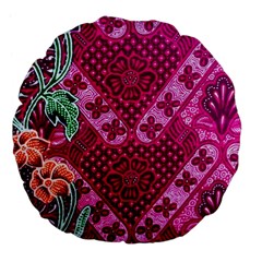 Pink Batik Cloth Fabric Large 18  Premium Flano Round Cushions by BangZart