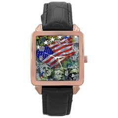 Usa United States Of America Images Independence Day Rose Gold Leather Watch  by BangZart