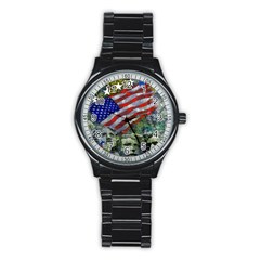 Usa United States Of America Images Independence Day Stainless Steel Round Watch by BangZart