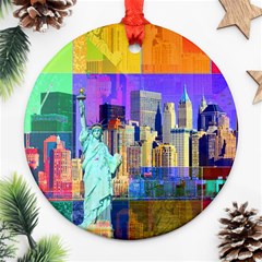 New York City The Statue Of Liberty Round Ornament (two Sides) by BangZart