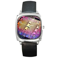 Optics Electronics Machine Technology Circuit Electronic Computer Technics Detail Psychedelic Abstra Square Metal Watch by BangZart