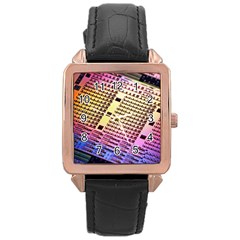 Optics Electronics Machine Technology Circuit Electronic Computer Technics Detail Psychedelic Abstra Rose Gold Leather Watch  by BangZart