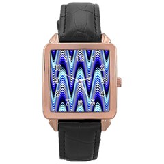 Waves Blue Rose Gold Leather Watch 