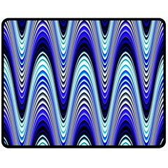 Waves Blue Double Sided Fleece Blanket (medium)  by Colorfulart23