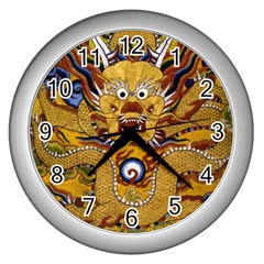 Chinese Dragon Pattern Wall Clocks (silver)  by BangZart