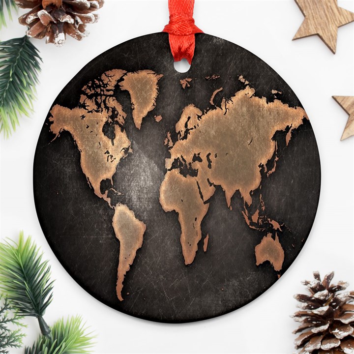 Grunge Map Of Earth Ornament (Round)