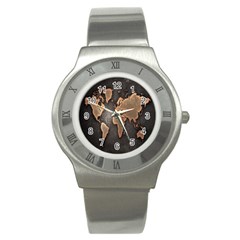 Grunge Map Of Earth Stainless Steel Watch