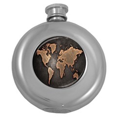 Grunge Map Of Earth Round Hip Flask (5 Oz) by BangZart