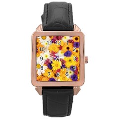 Colorful Flowers Pattern Rose Gold Leather Watch  by BangZart