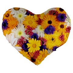 Colorful Flowers Pattern Large 19  Premium Flano Heart Shape Cushions by BangZart