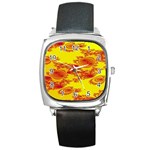 Floral Fractal Pattern Square Metal Watch Front