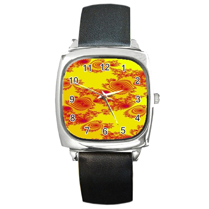 Floral Fractal Pattern Square Metal Watch