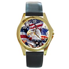 United States Of America Images Independence Day Round Gold Metal Watch by BangZart