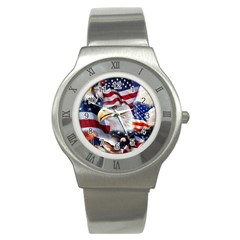 United States Of America Images Independence Day Stainless Steel Watch by BangZart