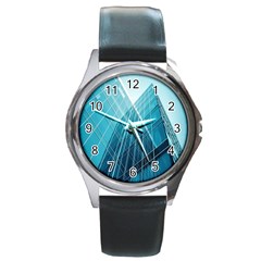 Glass Bulding Round Metal Watch by BangZart