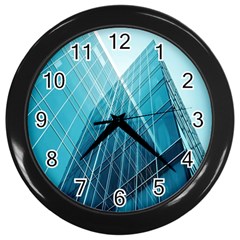 Glass Bulding Wall Clocks (black) by BangZart