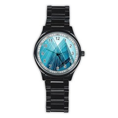 Glass Bulding Stainless Steel Round Watch by BangZart