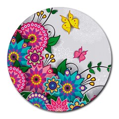 Flowers Pattern Vector Art Round Mousepads by BangZart