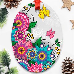 Flowers Pattern Vector Art Oval Ornament (two Sides) by BangZart