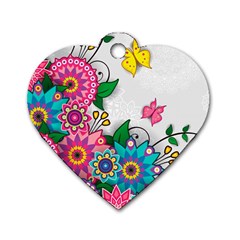 Flowers Pattern Vector Art Dog Tag Heart (one Side) by BangZart