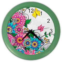 Flowers Pattern Vector Art Color Wall Clocks by BangZart