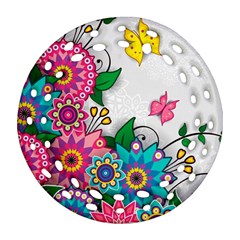 Flowers Pattern Vector Art Ornament (round Filigree) by BangZart