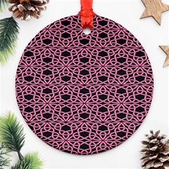 Triangle Knot Pink And Black Fabric Round Ornament (two Sides) by BangZart