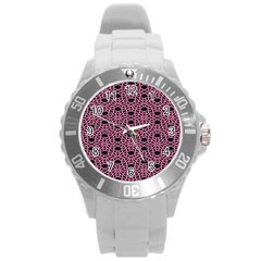 Triangle Knot Pink And Black Fabric Round Plastic Sport Watch (l) by BangZart