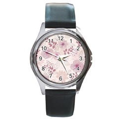 Leaves Pattern Round Metal Watch