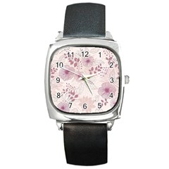 Leaves Pattern Square Metal Watch