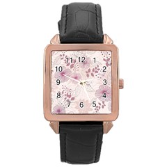 Leaves Pattern Rose Gold Leather Watch 