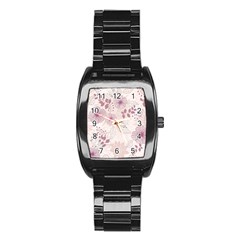 Leaves Pattern Stainless Steel Barrel Watch