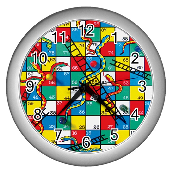 Snakes And Ladders Wall Clocks (Silver) 