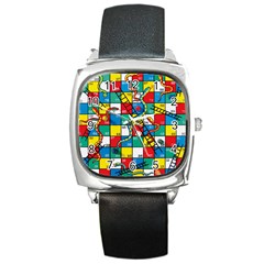 Snakes And Ladders Square Metal Watch by BangZart