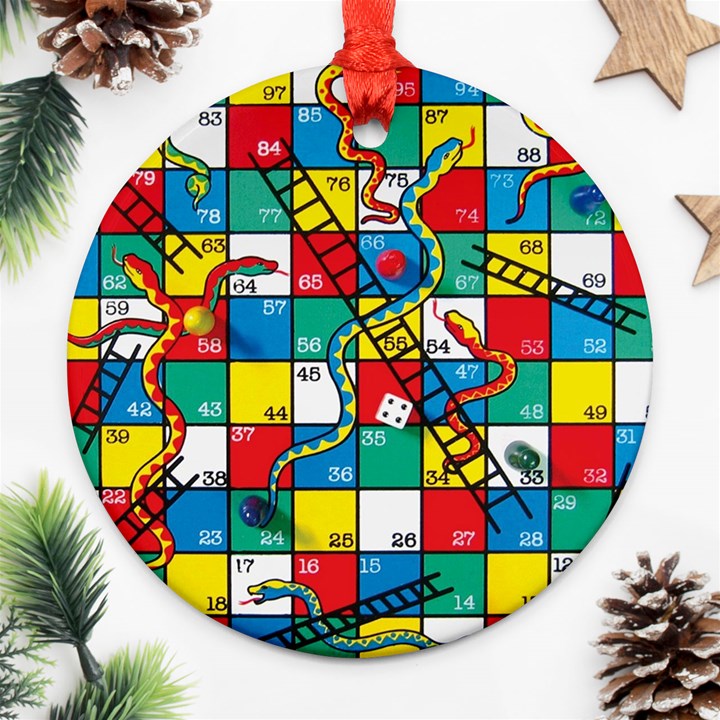 Snakes And Ladders Round Ornament (Two Sides)