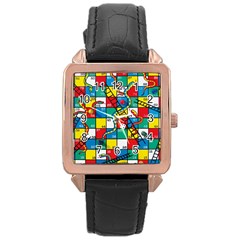 Snakes And Ladders Rose Gold Leather Watch  by BangZart