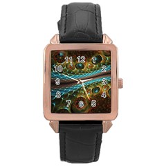 Fractal Snake Skin Rose Gold Leather Watch  by BangZart