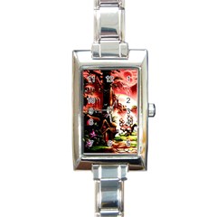 Fantasy Art Story Lodge Girl Rabbits Flowers Rectangle Italian Charm Watch by BangZart