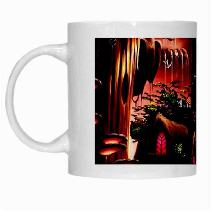 Fantasy Art Story Lodge Girl Rabbits Flowers White Mugs