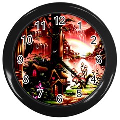 Fantasy Art Story Lodge Girl Rabbits Flowers Wall Clocks (black) by BangZart