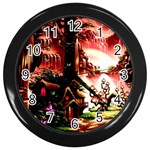 Fantasy Art Story Lodge Girl Rabbits Flowers Wall Clocks (Black) Front