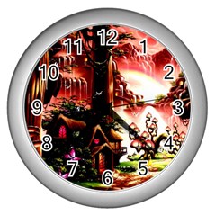 Fantasy Art Story Lodge Girl Rabbits Flowers Wall Clocks (silver)  by BangZart