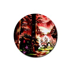 Fantasy Art Story Lodge Girl Rabbits Flowers Rubber Coaster (round)  by BangZart