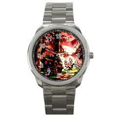 Fantasy Art Story Lodge Girl Rabbits Flowers Sport Metal Watch by BangZart