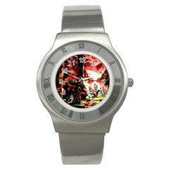 Fantasy Art Story Lodge Girl Rabbits Flowers Stainless Steel Watch by BangZart